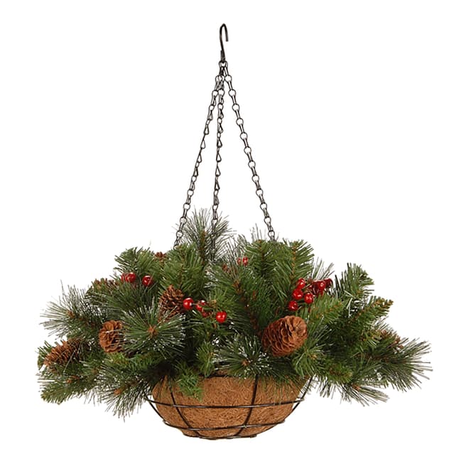 The National Tree Company Crestwood Spruce Hanging Basket 20inch with Cones, Berries & Glitter