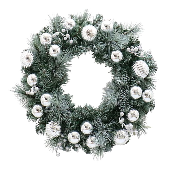 The National Tree Company Frosted Pine 24inch Wreath Silver Balls