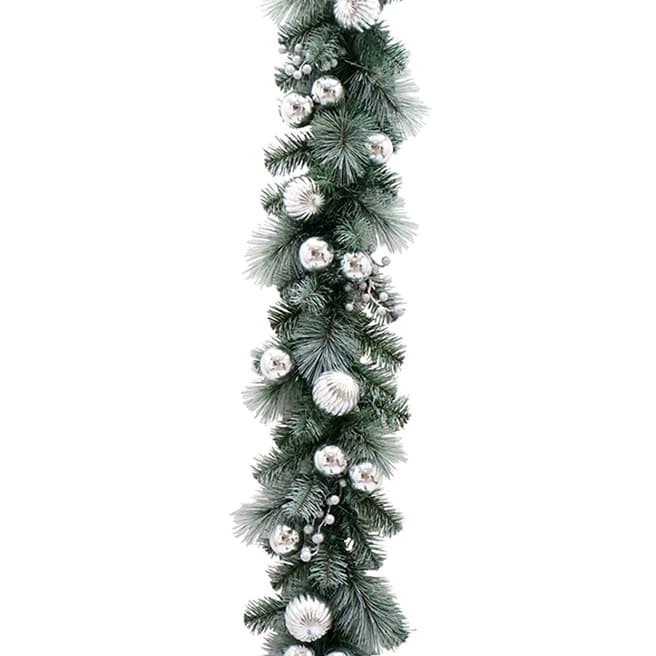 The National Tree Company Frosted Pine Garland 9ft x 12 inches with Silver Balls