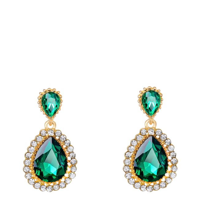 Liv Oliver 18K Gold & Green Embellished Pear Drop Earrings