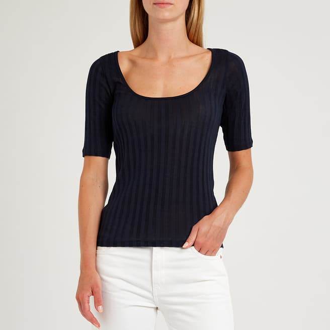 Vince Navy Ribbed Cotton Top