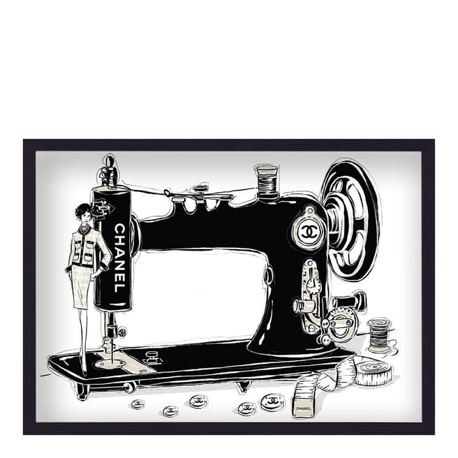 Megan Hess Chanel Vintage Sewing Machine 44x33cm Framed Print