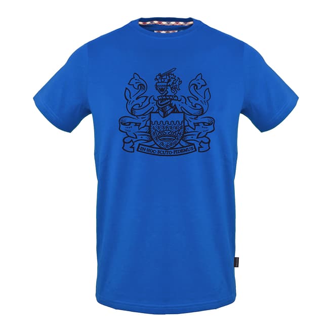 Aquascutum Blue Large Logo Cotton T-Shirt