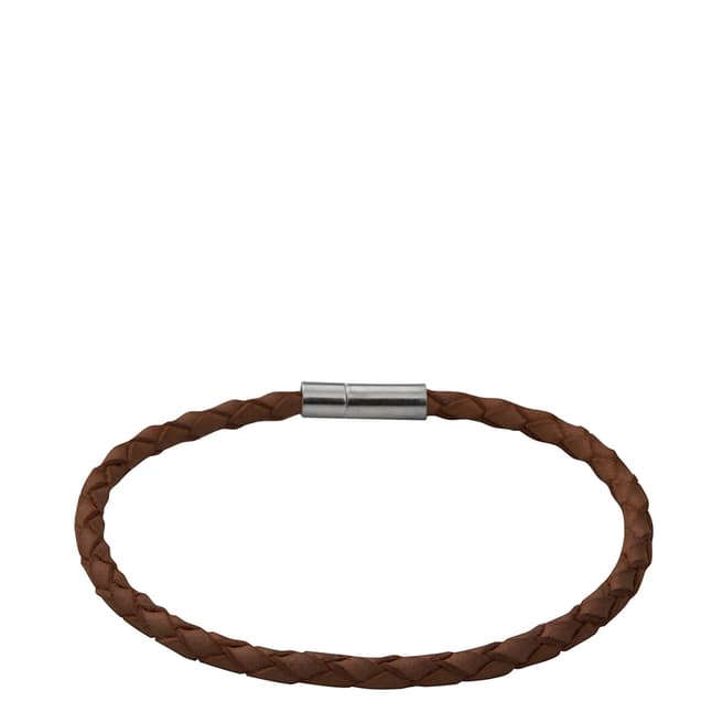Clio Blue Men's Brown Leather & Stainless Steel Bracelet 