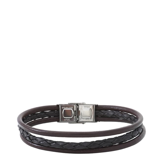 Clio Blue Men's Brown Leather & Stainless Steel Clasp Bracelet 