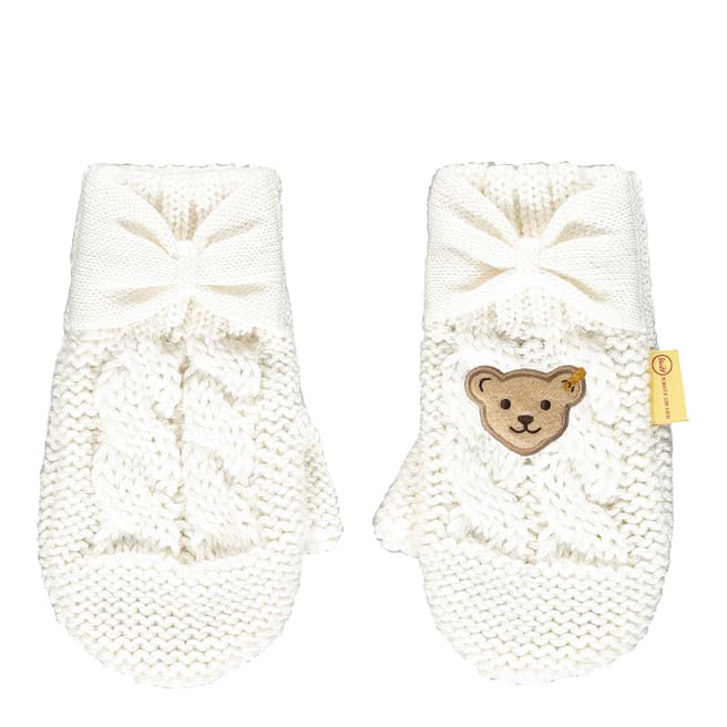 Steiff White Cable Knit Mittens