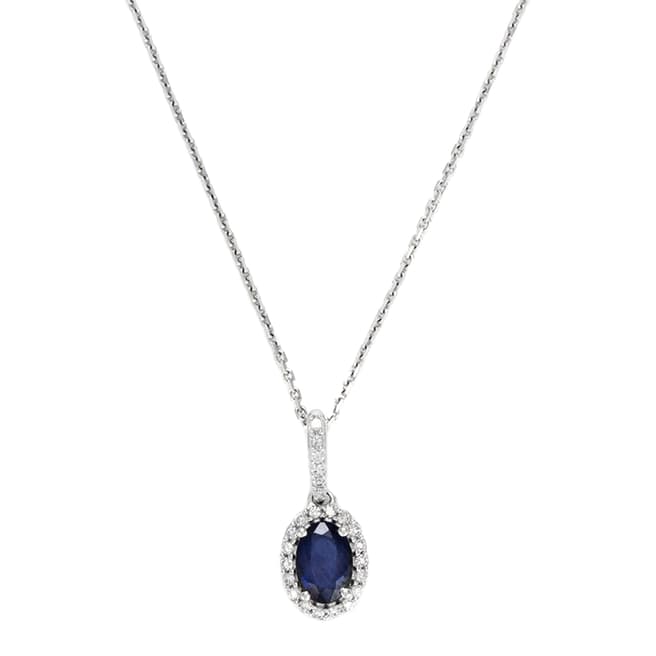 Diamantini Silver Diamond Embellished Oval Pendant Necklace