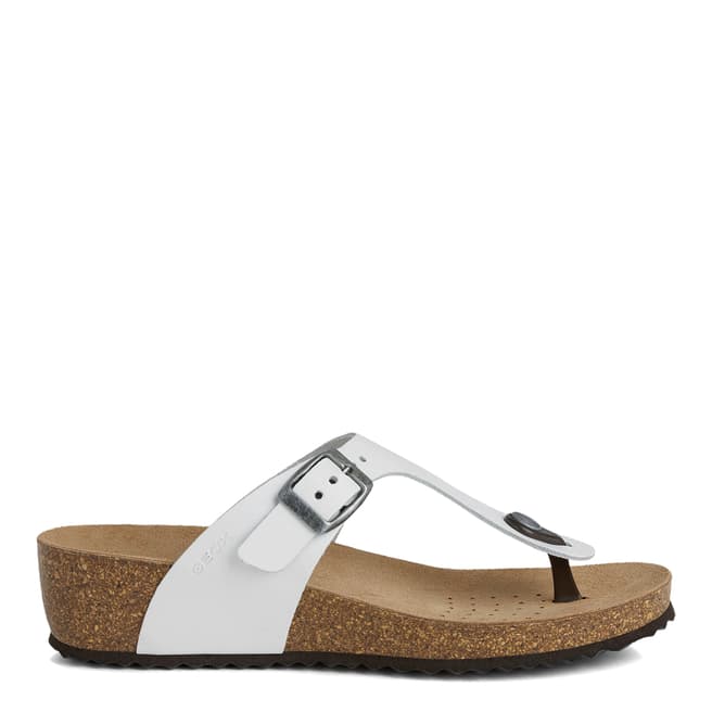 Geox White Leather Sthellae Toe Thong Sandals