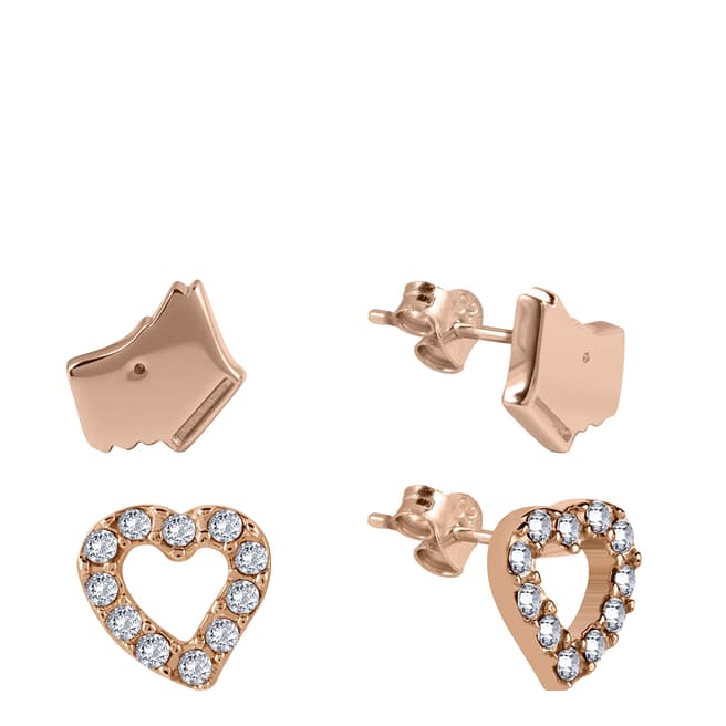Radley Rose Gold Crstyal Heart And Dog Head Earrings Set