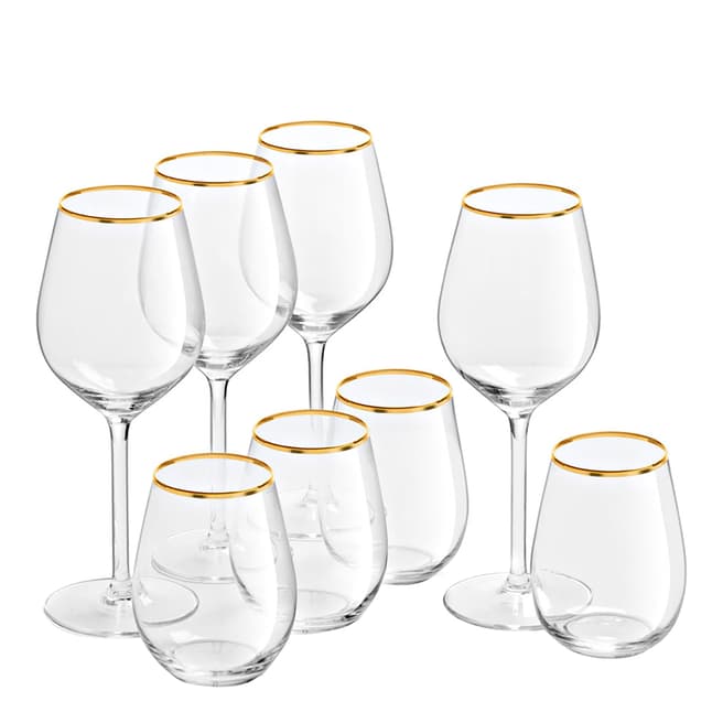 Royal Leerdam Set of 8  Skylen Gold Rim Glassware -  Combiset
