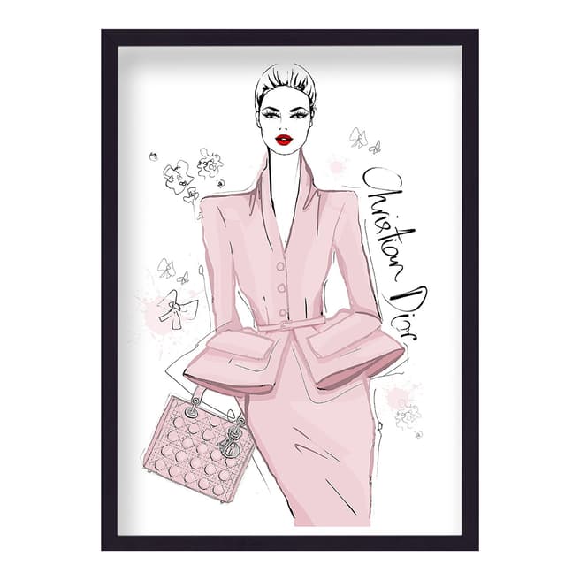 Megan Hess Christain Dior Pink Taillored 2 Piece Framed Print