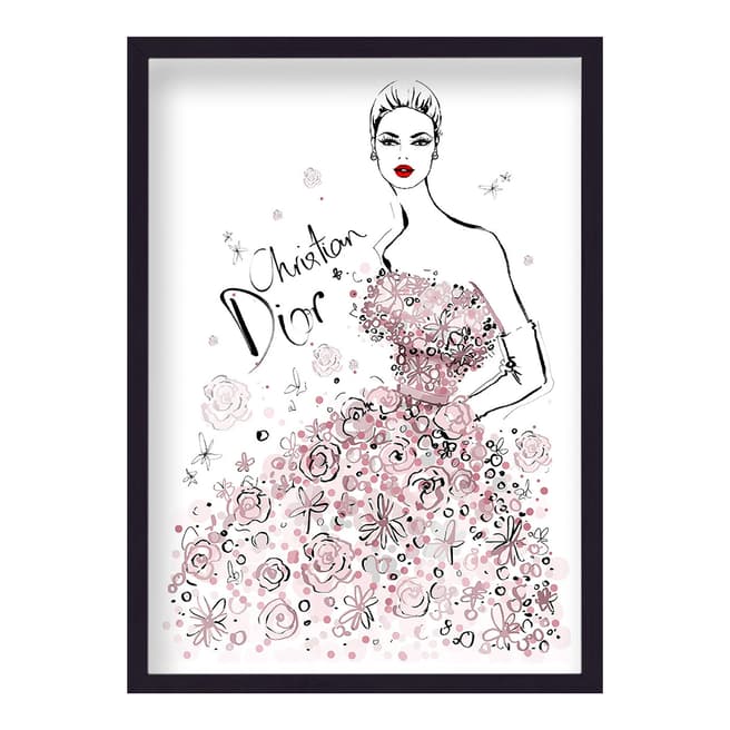Megan Hess Christian Dior Pink Roses Gown 44x33cm Framed Print