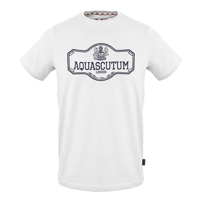 Aquascutum White Plaque Logo Cotton T-Shirt