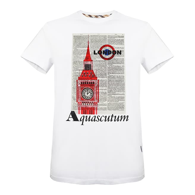 Aquascutum White London Logo Cotton T-Shirt