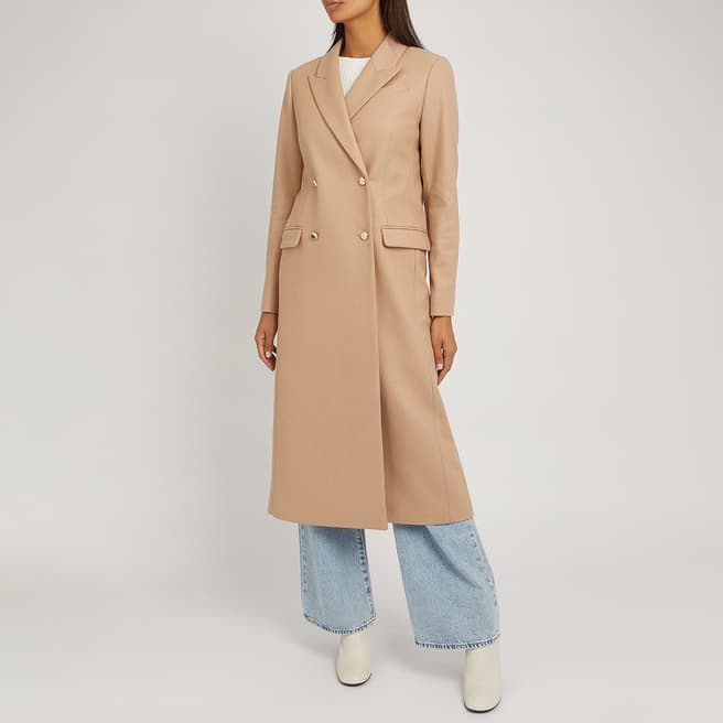 Ted Baker Camel Double Breasted Wool Blend Coat