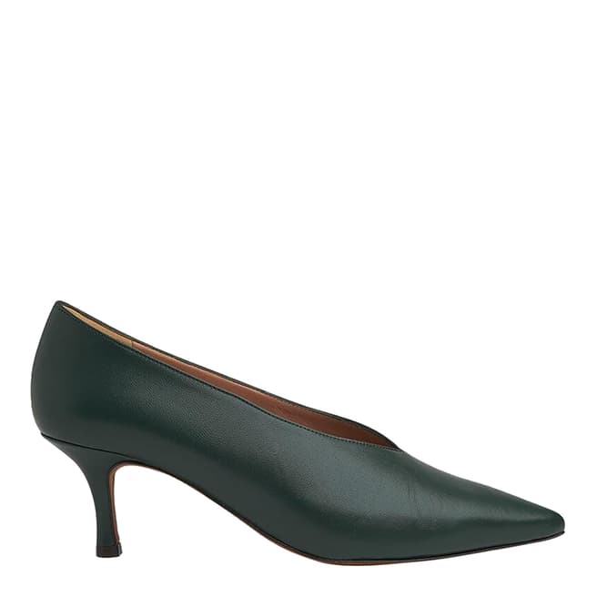 WHISTLES Green Zurie Cow Leather Kitten Heels