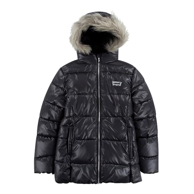 Levi's Girl Teen Black Faux Fur Hooded Puffer Jacket