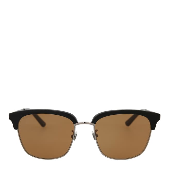 Gucci Men's Black/ Ruthenium/ Brown Gucci Sunglasses 55mm