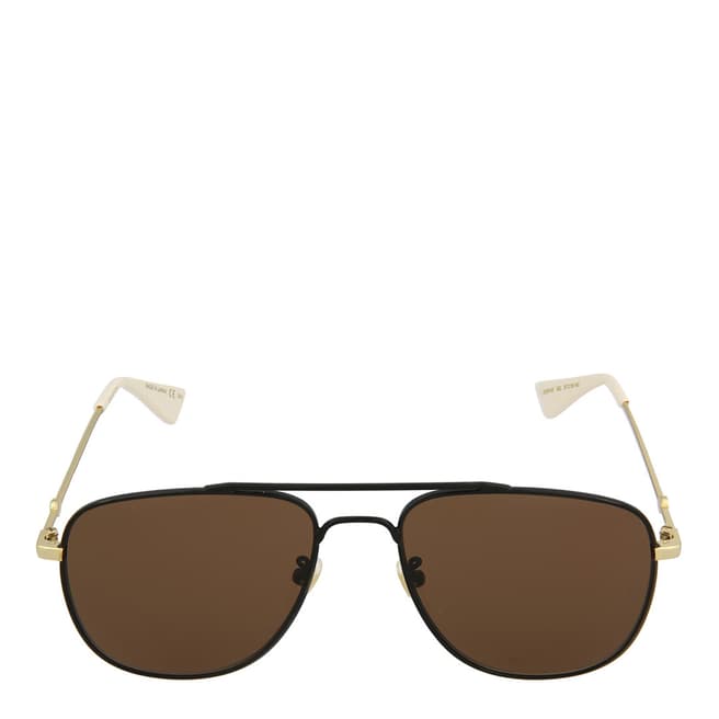 Gucci Men's Black/ Gold/ Brown Gucci Sunglasses 57mm