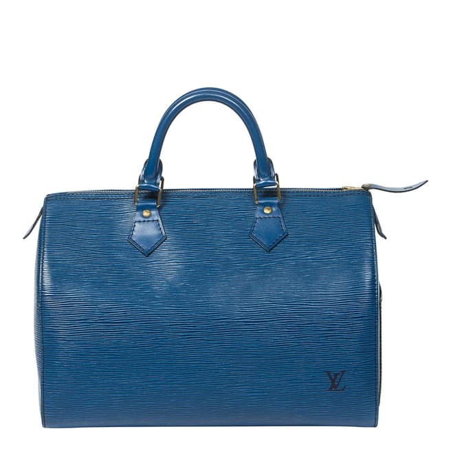 Vintage Louis Vuitton Blue Speedy Black Stitch Handbag