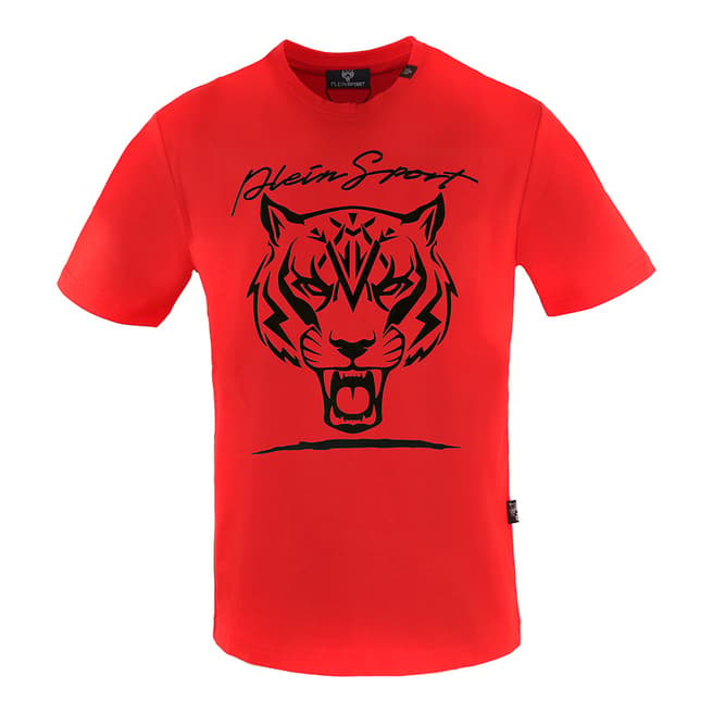 Philipp Plein Red Tiger Logo Cotton T-Shirt