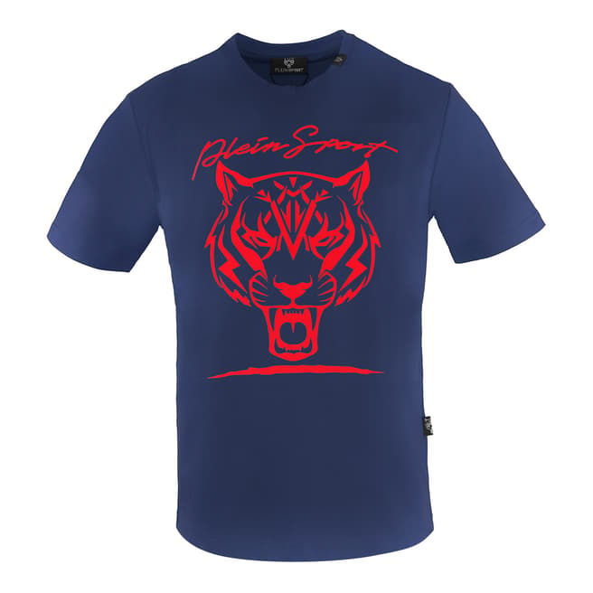 Philipp Plein Navy Tiger Logo Cotton T-Shirt