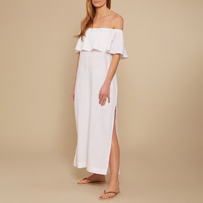 N°· Eleven White Linen Frill Bardot Maxi Dress