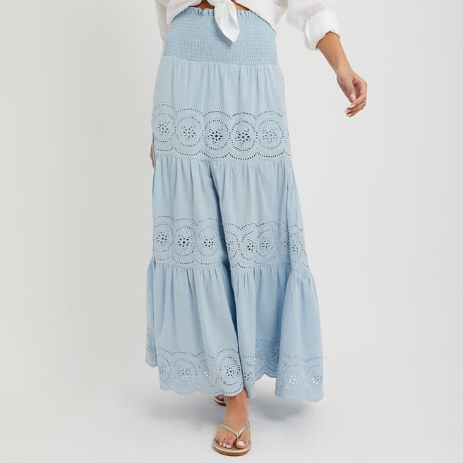 N°· Eleven Pale Blue Cotton Broderie Anglaise Maxi Skirt