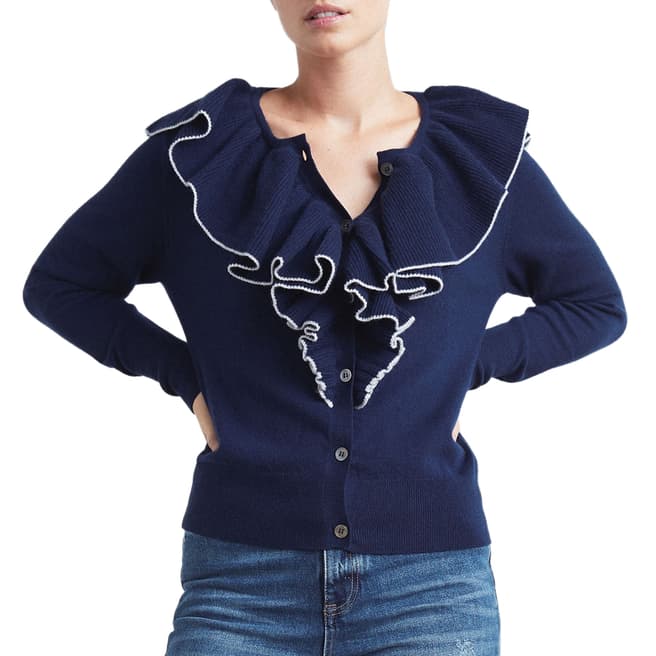 Loop Cashmere Navy Ruffle Cashmere Cardigan