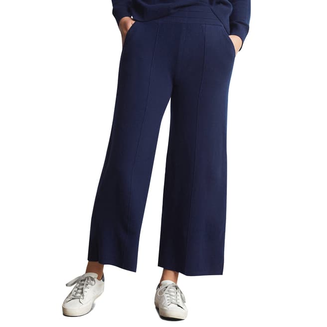 Loop Cashmere Navy Wide Leg Cropped Cashmere Trouser