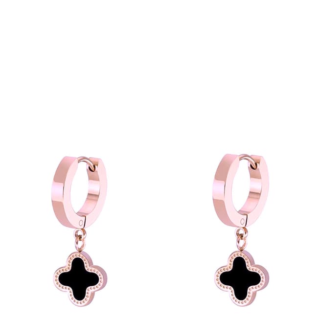 Chloe Collection by Liv Oliver 18k Rose Gold Black Floral Drop Earrings