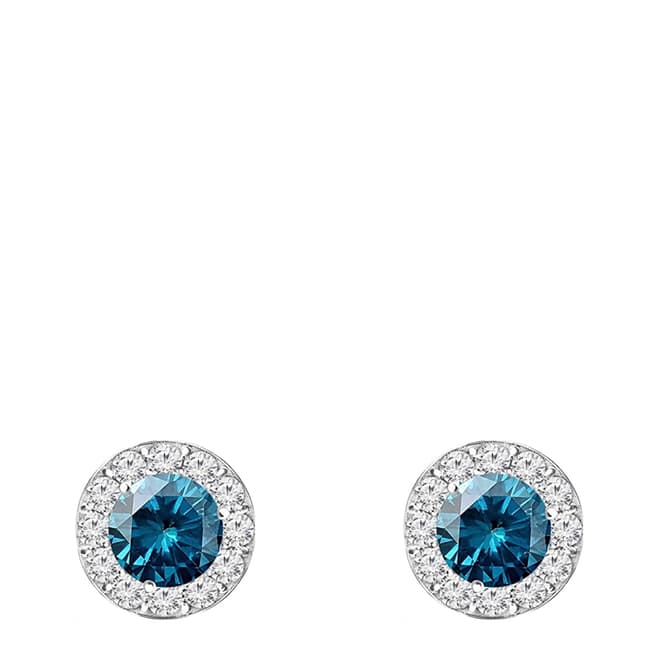 Chloe Collection by Liv Oliver Silver Blue Cz Halo Stud Earrings