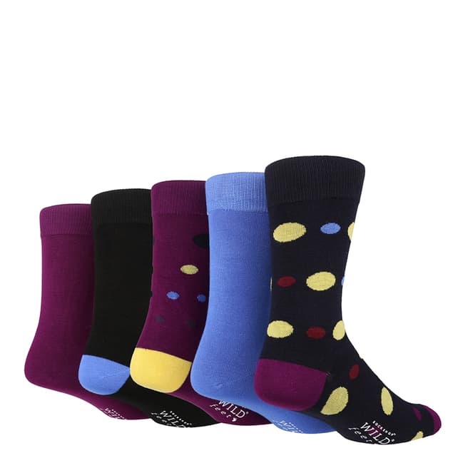 Wild Feet Multi Spots/Plain 5 Pack Jacquard Socks