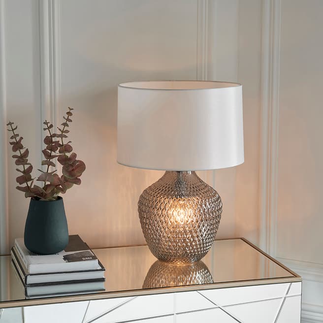 Endon Lighting Manor Table Light, Grey Tinted Glass & Vintage White
