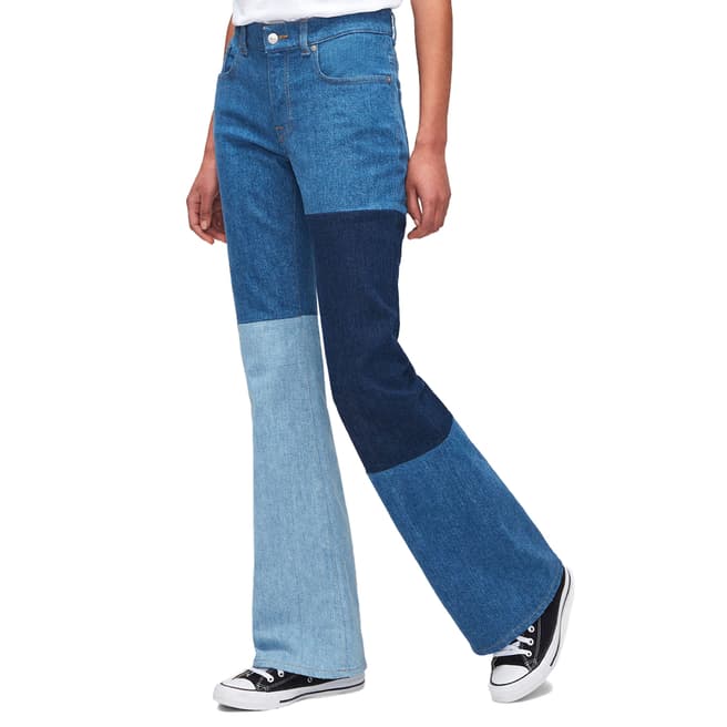 7 For All Mankind Blue Patchwork Design Bootcut Stretch Jeans