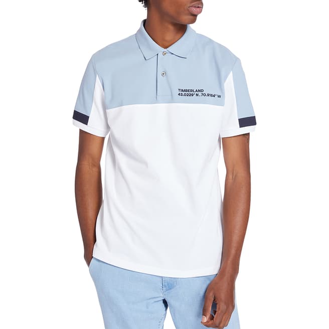 Timberland White/Blue Cotton Colourblock Polo Shirt 