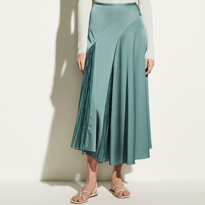 Vince Sea Blue Asymmetric Paneled Skirt