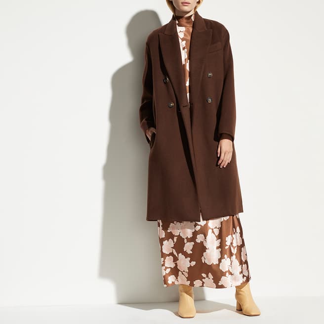 Vince Brown Double Breasted Wool Blend Coat