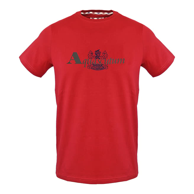 Aquascutum Red Crest Chest Logo Cotton T-Shirt