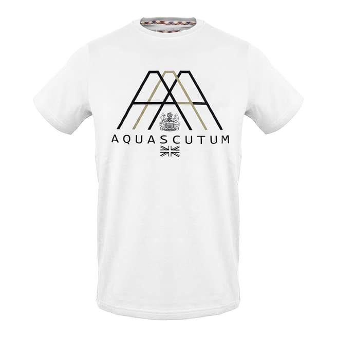 Aquascutum White Letter Design Cotton T-Shirt