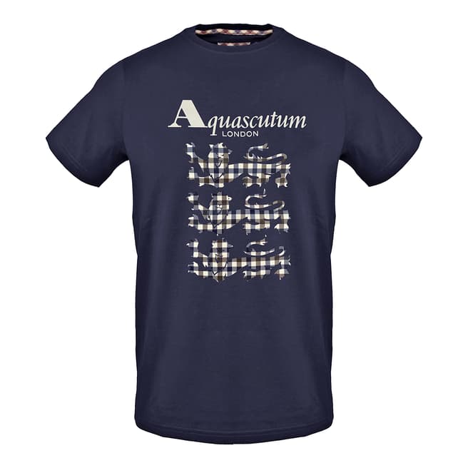 Aquascutum Navy Lion Design Cotton T-Shirt