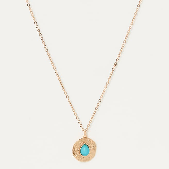 Côme Gold/ Blue Turquoise Circle Pendant Necklace
