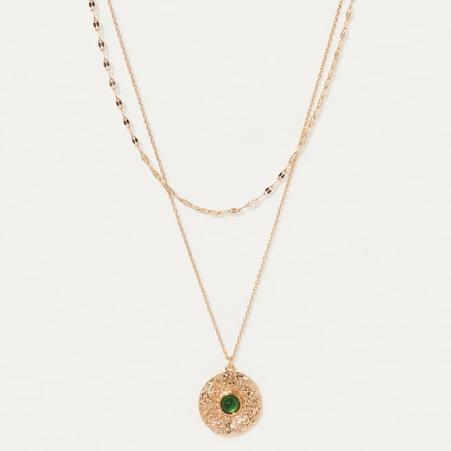 Côme Gold/ Green Double Chain Circle Pendant Necklace