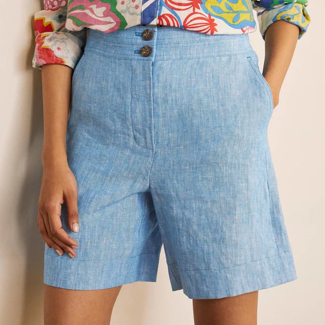 Boden Blue Linen High Waist Shorts 