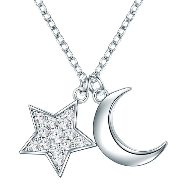 Glamcode Silver Swarovski Moon And Star Design Necklace