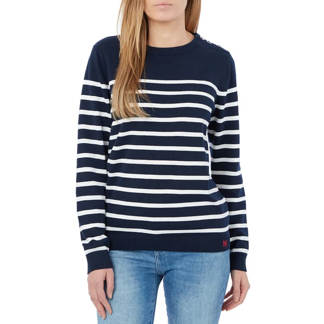 Crew Clothing Navy Striped Cotton Jumper