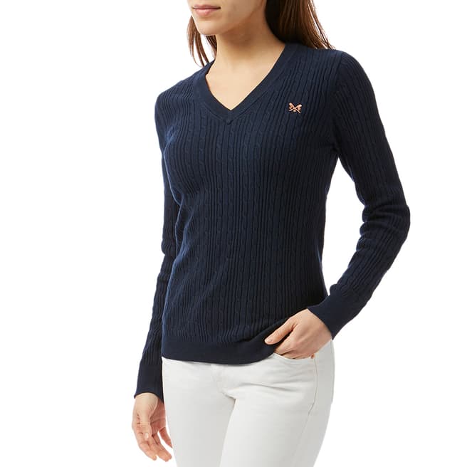 Crew Clothing Navy Cotton Cable V Neck Jumper