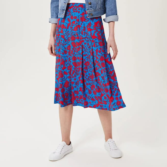 Hobbs London Blue/Red Diane Floral Skirt