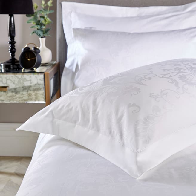 William Hunt 300TC Rococo Jacquard Oxford Pillowcase, White