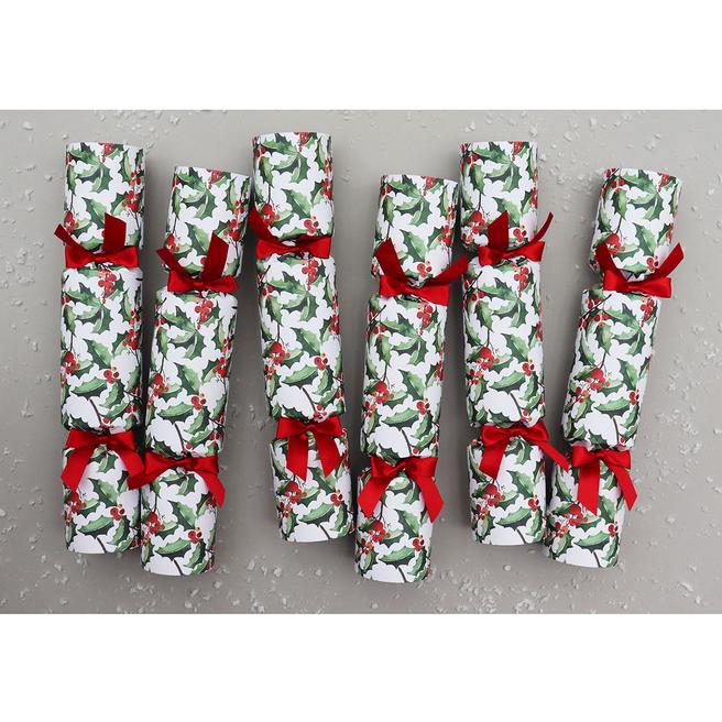 Nancy & Betty Studio Set of 6 Green Holly Luxury Christmas Crackers